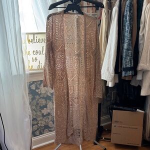 Chelsea & Theodore Tan Crochet Duster